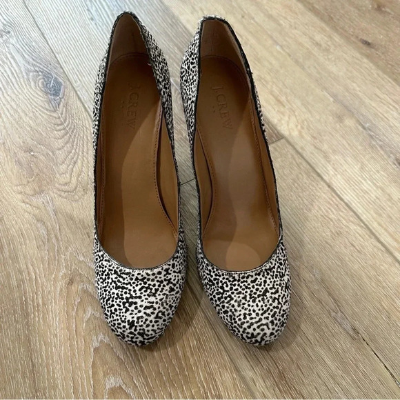 J Crew Women's Black & White Cheetah Print Calf Hair Block Heels Size 9 GUC - Picture 6 of 10
